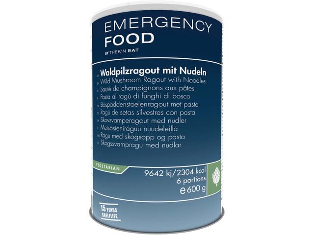 Trek'n Eat Emergency Food - Bospaddenstoelen ragout met pasta in blik - vegetarisch - 6 porties - 15 jr houdbaar - Noodpakket - Noodrantsoen - Vriesdroogmaaltijd - Rantsoen - Outdo