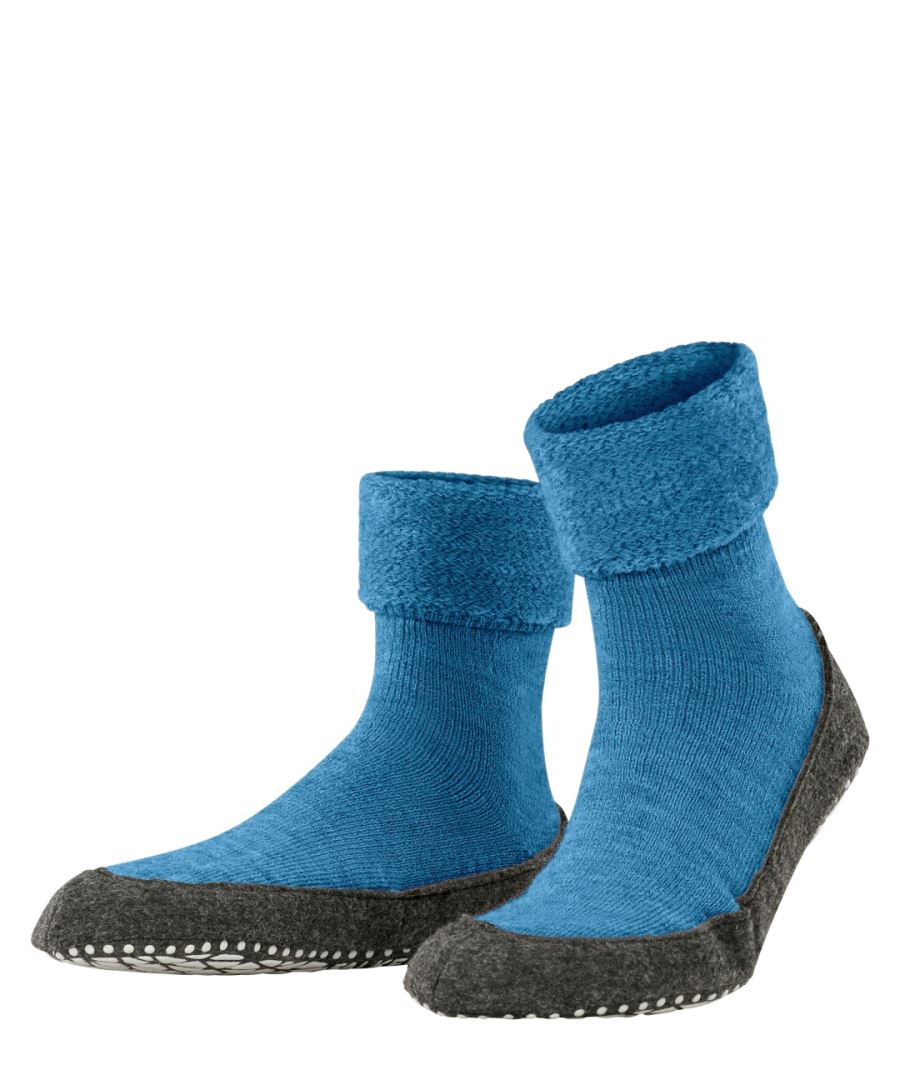 FALKE Cosyshoe antislip noppen merinowol huissokken pantoffels heren blauw - Maat 39-40