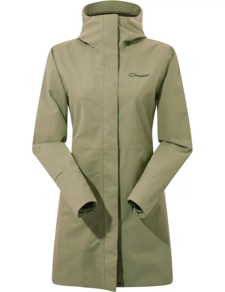 Berghaus Omeara Long Jas Dames Hardshell Jas Oil Green/Deep Depths 16