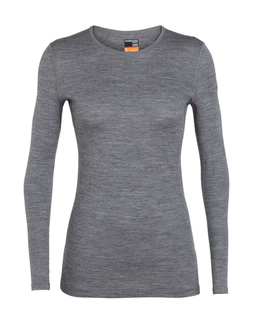 Icebreaker 200 Oasis Ls Crewe Thermoshirt Dames Gritstone Hthr-013 M