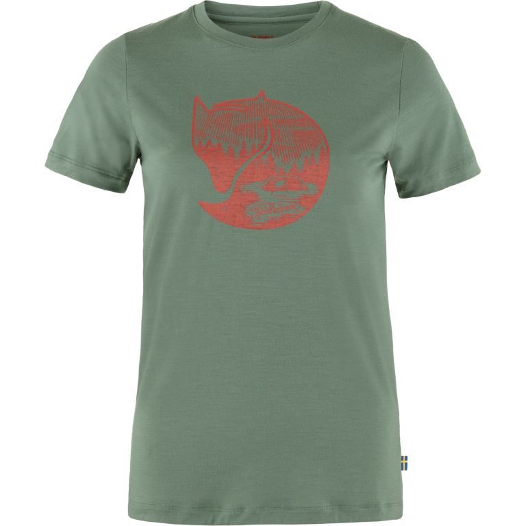 Abisko Wool Fox SS T-Shirt Dames Patina Green-Terracotta Brown XL Soellaart.nl