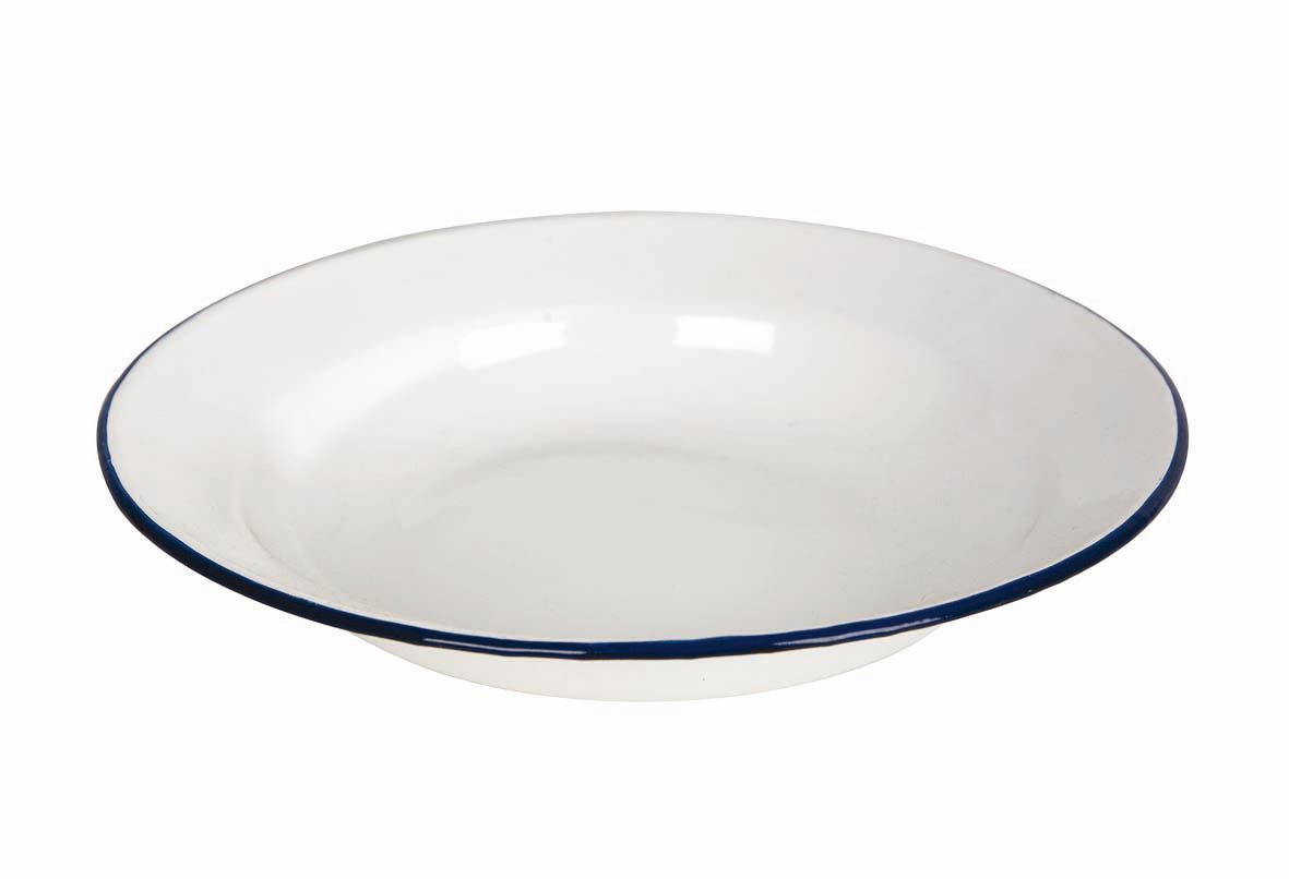 Bord Emaille Ø 24 Cm Wit/Blauw Bord Servies Wit